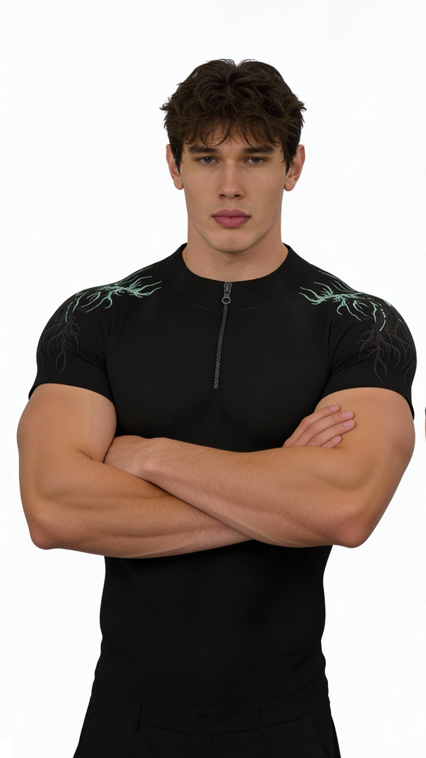 Prime Arc Zip Compression Tshirt Half Sleeve - Green/Black