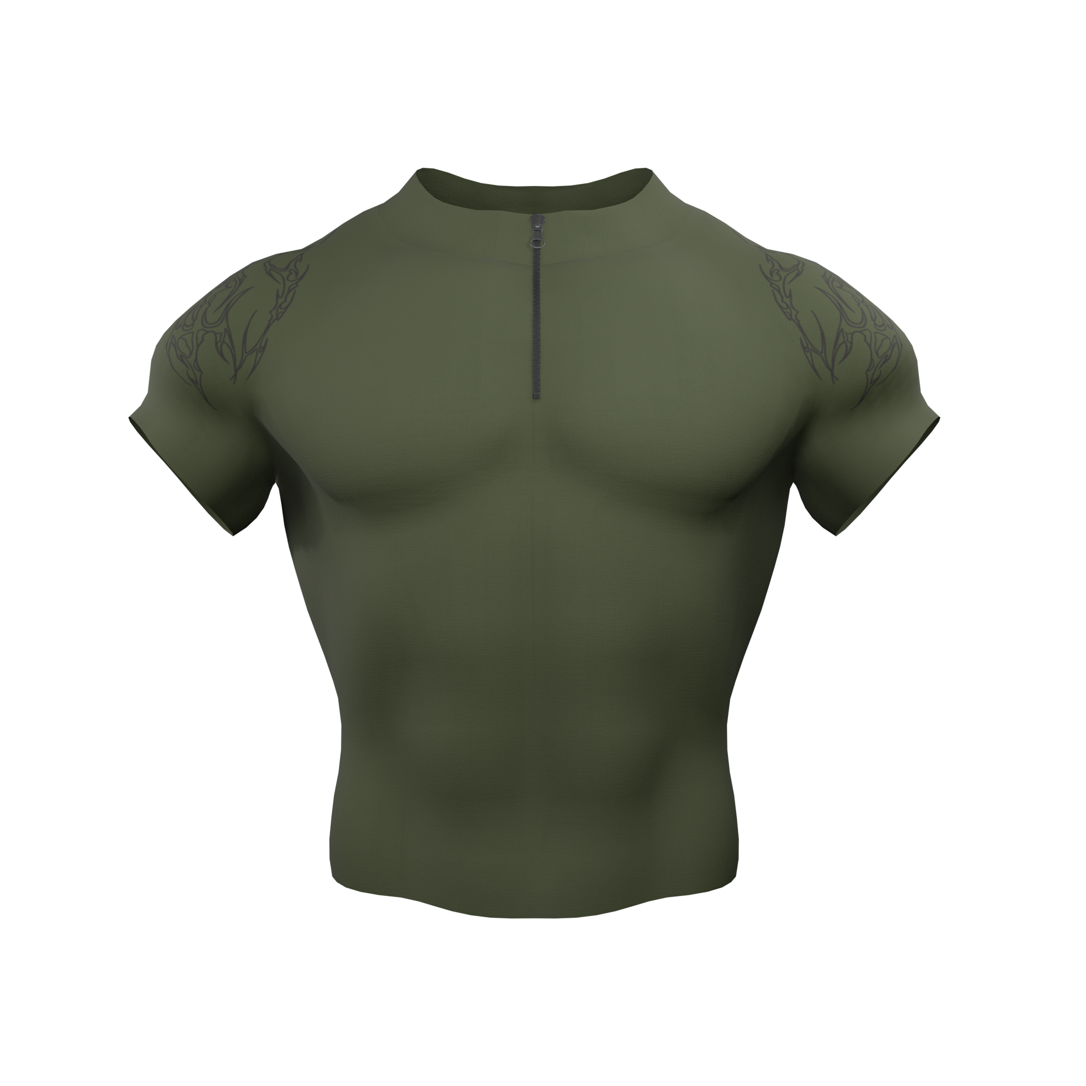 Rambo Zip Nylon Compression Tshirt Half Sleeve - Olive
