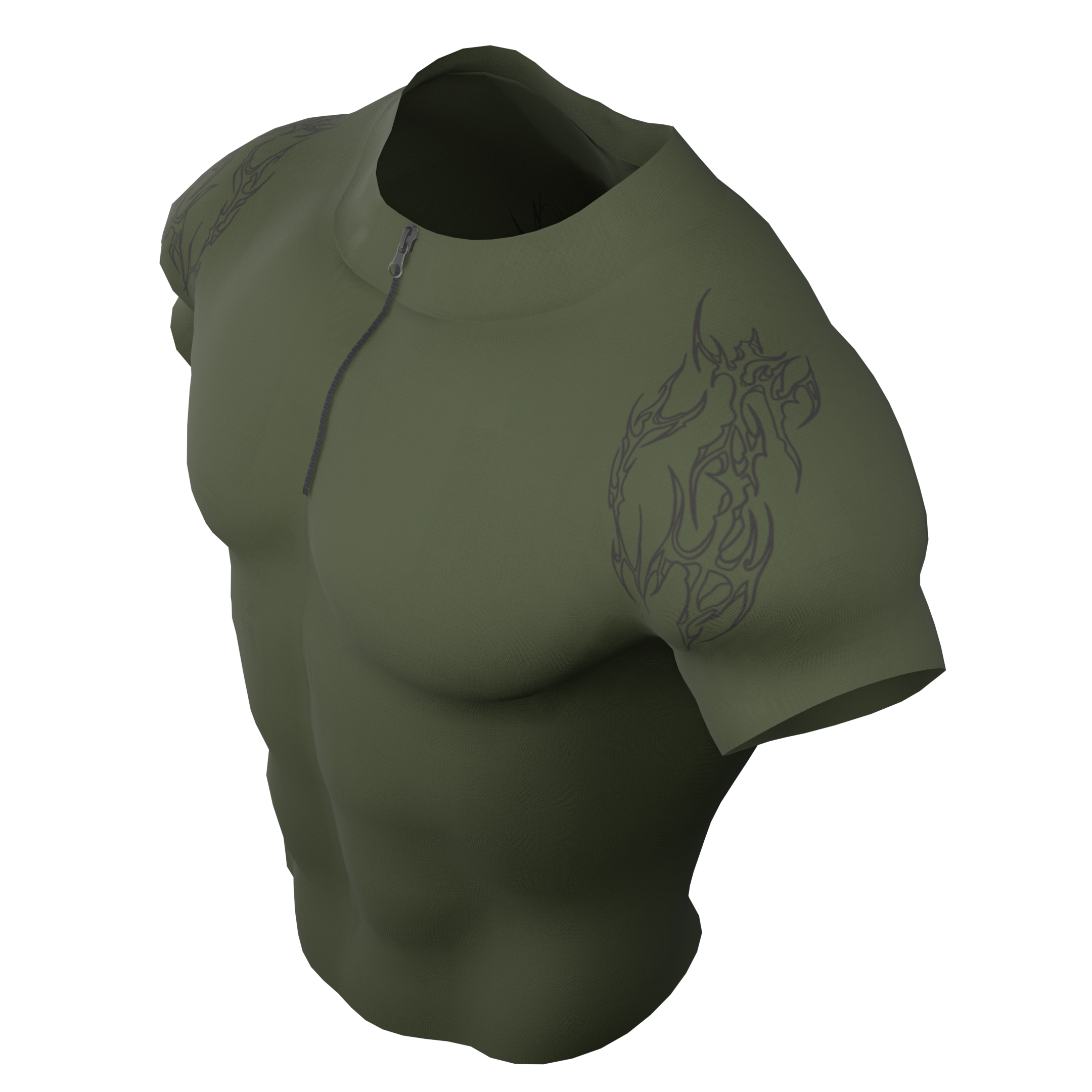 Rambo Zip Nylon Compression Tshirt Half Sleeve - Olive