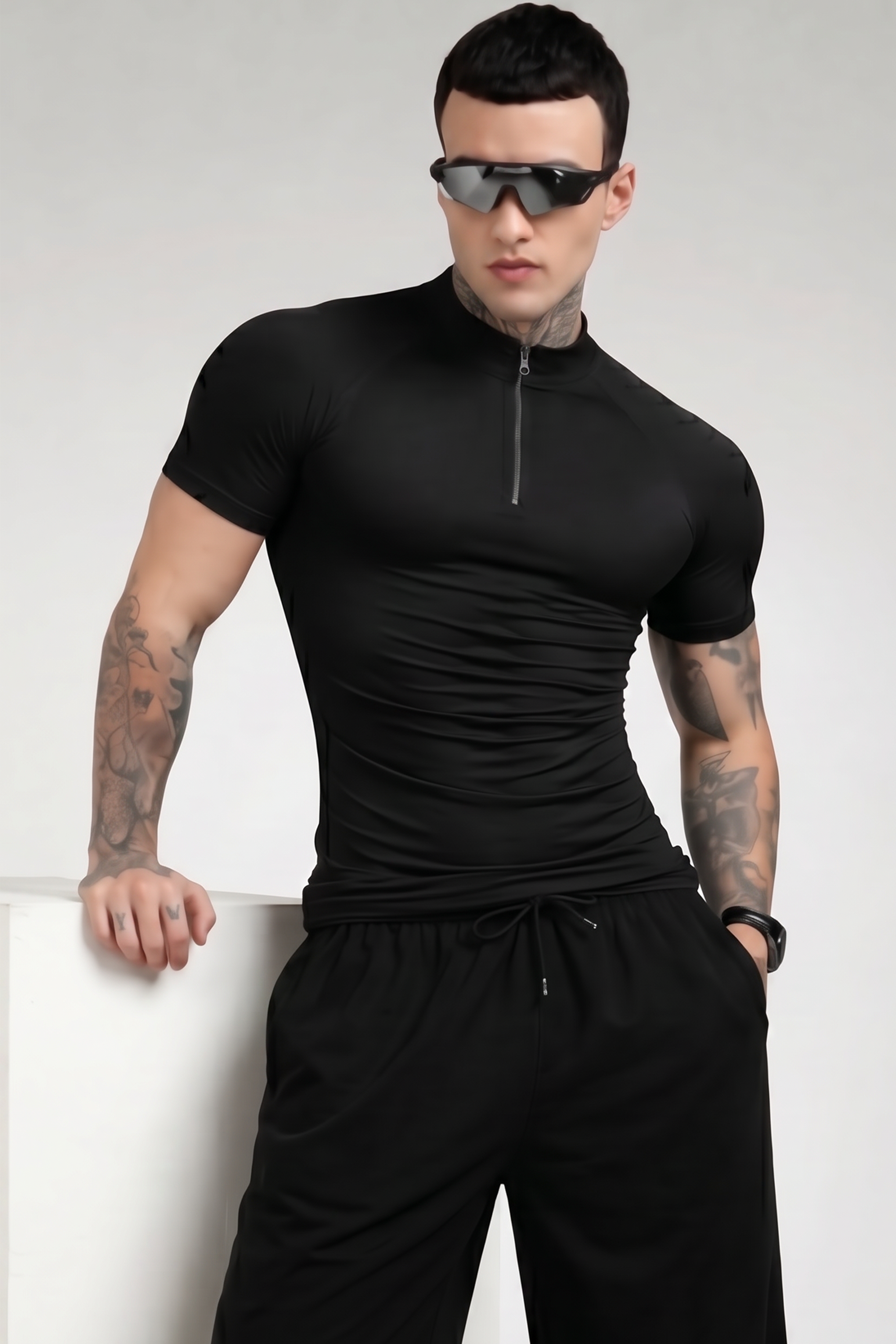 Blackout Flex Zip Compression Tshirt Half Sleeve Black